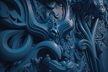  a blue abstract background with a dragon and a dragon head in the middle of the image and a dragon on the left side of the image.  generative ai