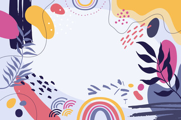 Design banner frame background .Colorful poster background vector illustration.Exotic plants, branches,art print for beauty, fashion and natural products,wellness, wedding and event.