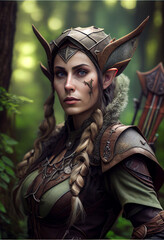 D&D wood elf character portrait for fantasy roleplay, rpg games etc, post-processed generative ai - obrazy, fototapety, plakaty