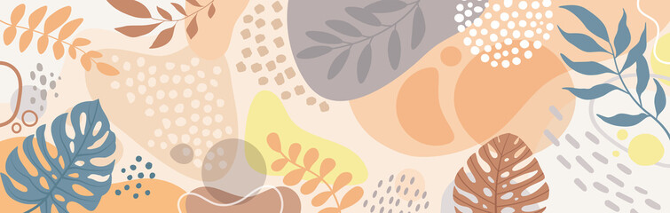 Design banner frame background .Colorful poster background vector illustration.Exotic plants, branches,art print for beauty, fashion and natural products,wellness, wedding and event.