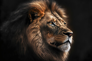 Naklejka premium proud lion isolated on dark background. Generative AI