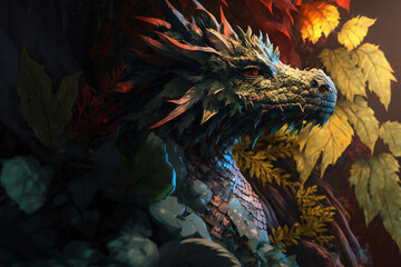 Obraz premium Flower Dragon - Mythology creature - fantasy illustration - wyvern - Generative AI