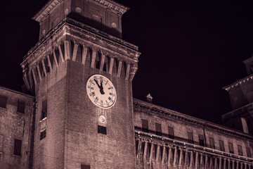 Nighttime Details of the Castle of Ferrara