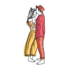 A handsome man kissing his wife standing, cute couple vector illustration