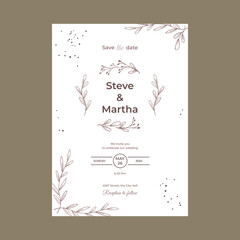 Fototapeta na wymiar Minimalist wedding invitation template simple style with hand drawn floral decoration