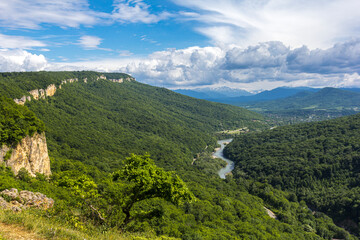 Naklejka premium Summer, mountainous terrain, hiking trails running through the park, a place for walking and recreation.