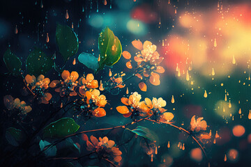 yellow flower when it rains. Generative AI