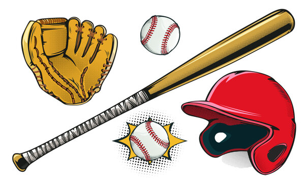 Baseball retro set sport design for any purposes. Retro baseball vintage set  background. Comics retro baseball theme.