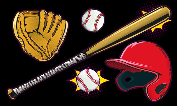 Baseball retro set sport design for any purposes. Retro baseball vintage set  background. Comics retro baseball theme.