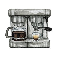 Watercolour coffee machine drink hand drawn illustrations