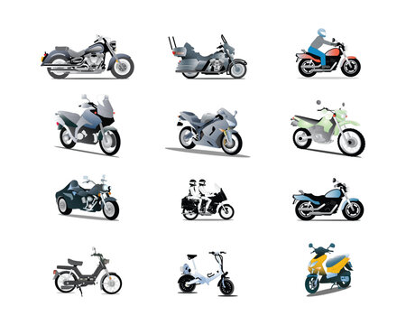 vector motorcycle and motor bike illustration set
