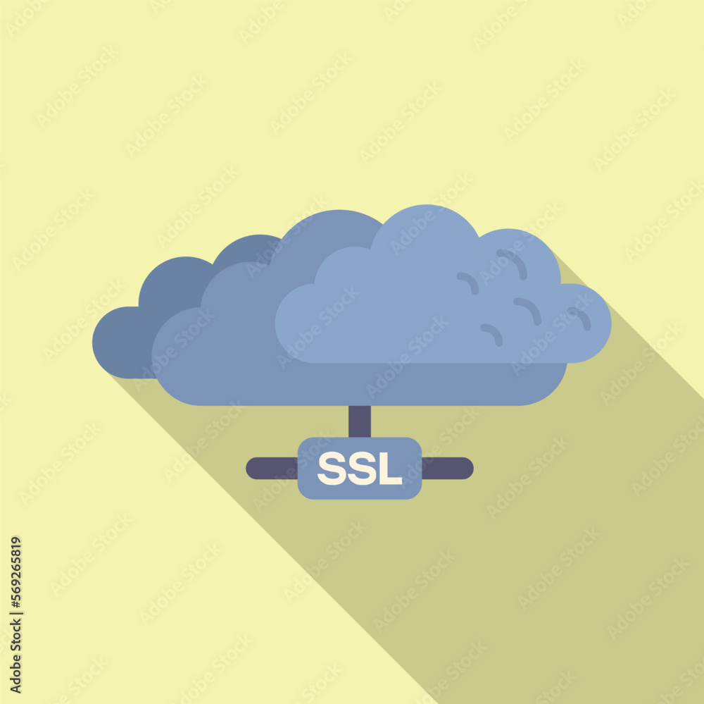 Poster data cloud ssl certificate icon flat vector. web secure. safety network
