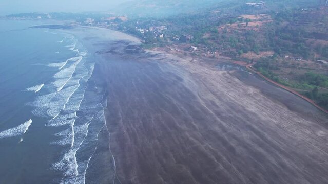 Aerial footage of Harnai beach at Dapoli, located 200 kms from Pune on the West Coast of Maharashtra India.