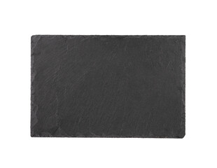 Stone slate plate for kitchen. Presentation black plate for food. Isolated on transparent background