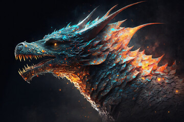 Space Dragon - Mythology creature - fantasy illustration - wyvern - Generative AI