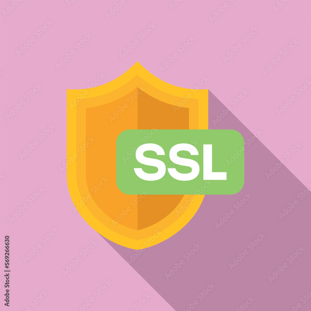 Poster ssl certificate shield icon flat vector. safe data. safety security