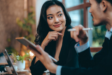 Portrait of young confident smiling Asian business woman leader, successful entrepreneur, elegant professional company executive ceo manager, working in co-working space business office