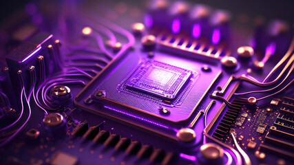Fototapeta na wymiar Abstract modern blue purple circuit board cyberspace design. Created with Generative Ai technology