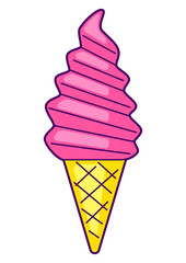Illustration of ice cream waffle cone. Colorful cute icon. Creative symbol in cartoon style.