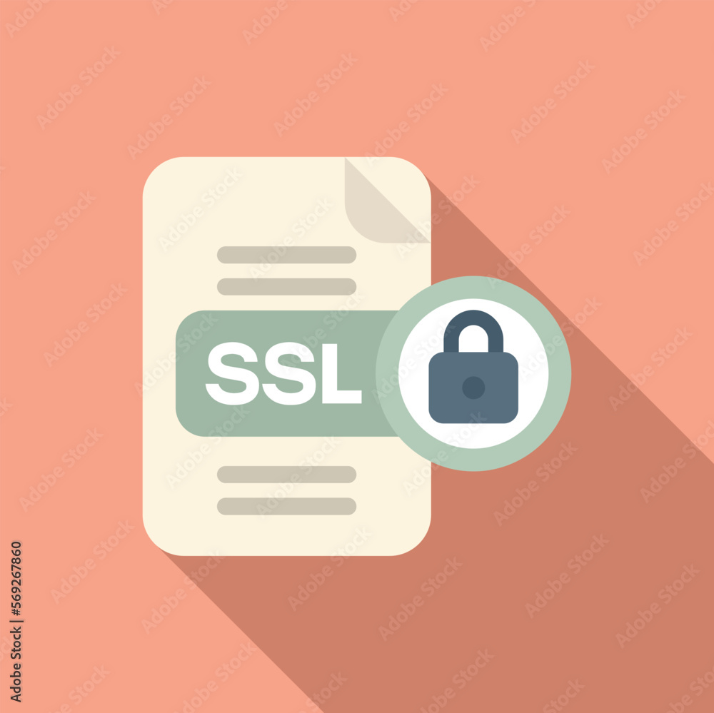 Poster secured ssl certificate icon flat vector. web data. online protection