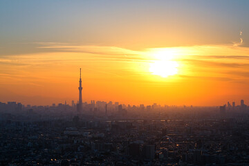 夕焼けの東京 千葉県市川市、アイ・リンクタウン展望施設から