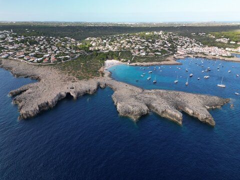 Aerial view of binibeca beach in Menorca