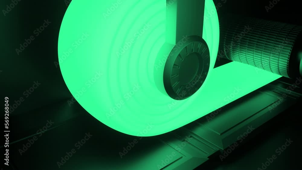 Poster yellow and green wrapping tape. design. a large device rotating a special ribbon of a bright shade m