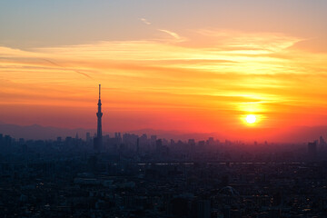 夕焼けの東京 千葉県市川市、アイ・リンクタウン展望施設から