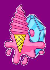 Print with fashion girlish items. Colorful teenage illustration. Creative girls symbols in cartoon style.
