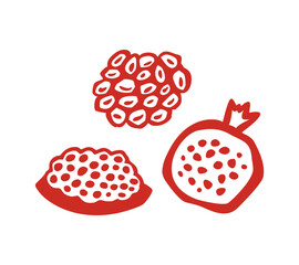 Pomegranate Fruit Vector Abstract Icon. Vector Illustration Isolated on White Background. Hand drawn Pomegranate clip art. Decorative element for logo, packaging, card with celebration Shana Tova.