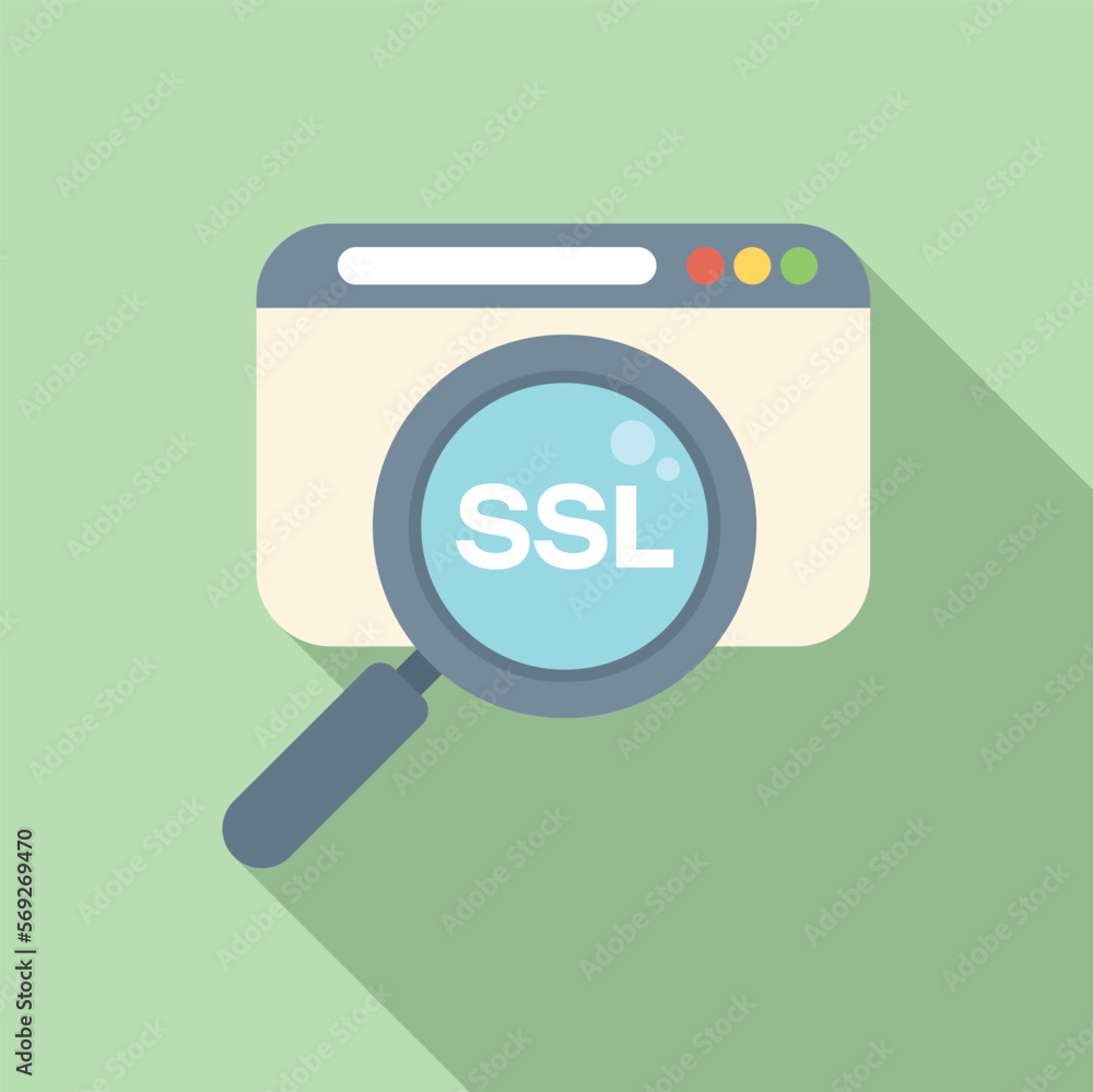 Poster search ssl certificate icon flat vector. network security. check payment
