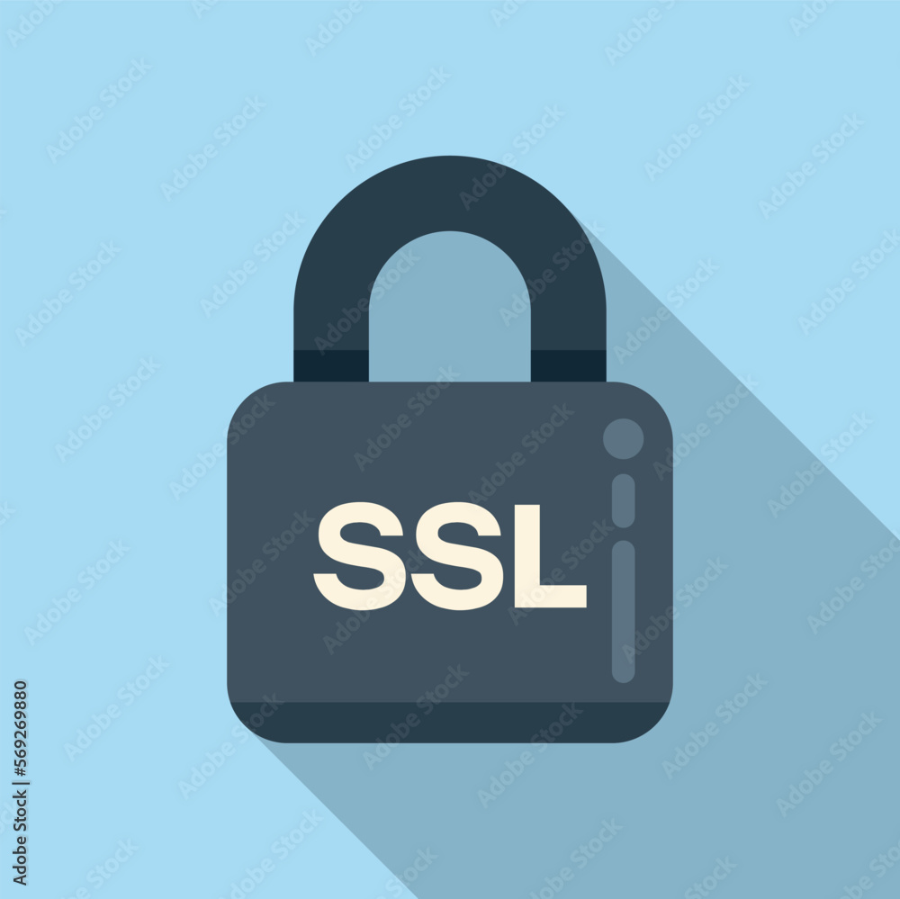 Poster ssl certificate padlock icon flat vector. network security. web data