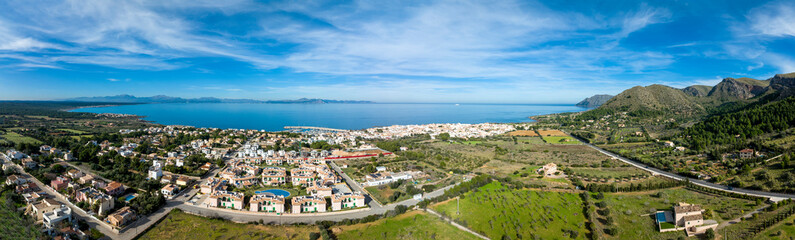 Fototapeta na wymiar Aerial view, Colonia de Sant Pere near Betlem, Region Arta, Mallorca, Balearic Islands, Spain