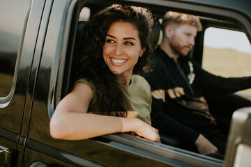 Couple having fun on roadtrip