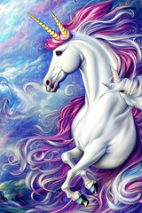 Plakat Beautiful White Unicorn Created with Generative AI Technology 