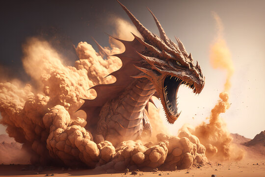 Sand Dragon - Mythology creature - fantasy illustration - wyvern - Generative AI