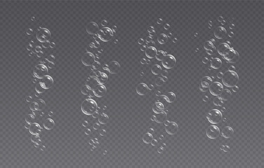 Underwater fizzing bubbles, soda or champagne carbonated drink, sparkling water. Effervescent drink. Aquarium, sea, ocean bubbles vector illustration.