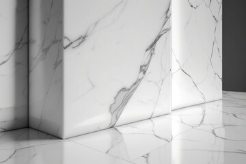 a white marble wall and floor with a black and white photo of the wall and the floor with a black and white photo of the wall.  generative ai