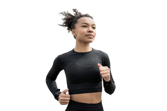 Woman jogging fast running sportswear, isolated PNG background.	
