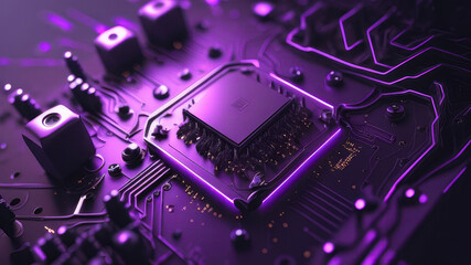 Fototapeta na wymiar Abstract modern blue purple black gold circuit board cyberspace design. Created with Generative Ai technology