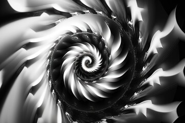  a black and white photo of a spiral design with a black and white background and a white and black background with a black and white spiral design.  generative ai