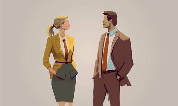 business man and girl talking, modern minimalist vector cartoon design