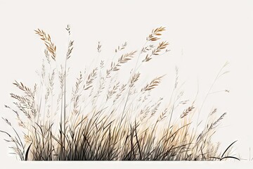  a painting of a bunch of tall grass in a field with a white background and a white wall in the background with a black border.  generative ai - obrazy, fototapety, plakaty