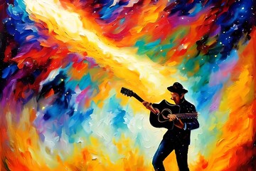 An expensive painting Illustration of a man playing guitar