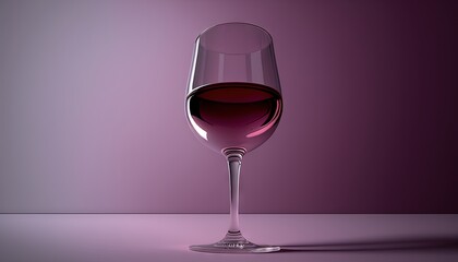  a glass of red wine on a purple background with a shadow of a wine glass in the foreground and a shadow of a wine glass in the background.  generative ai