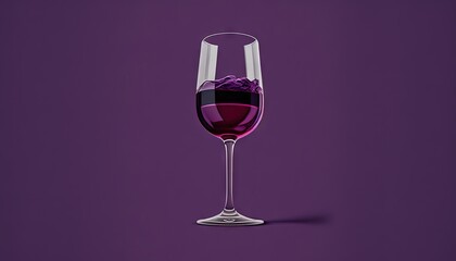  a glass of red wine with a purple liquid in the middle of it on a purple background with a shadow of a wine glass in the middle of the glass.  generative ai