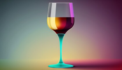  a glass of wine on a table with a purple background and a red and yellow wine glass in the middle of the glass is half empty.  generative ai