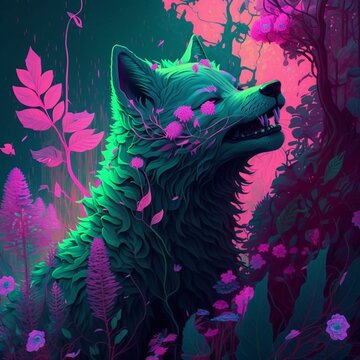 illustration wolf in forest beauty color