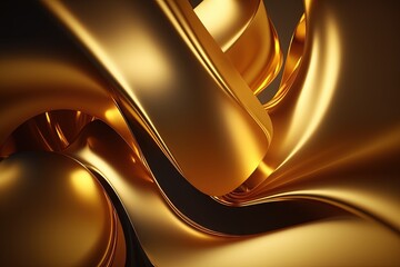  a gold abstract background with curves and curves in the middle of the image, with a black background and a white background with a gold color.  generative ai
