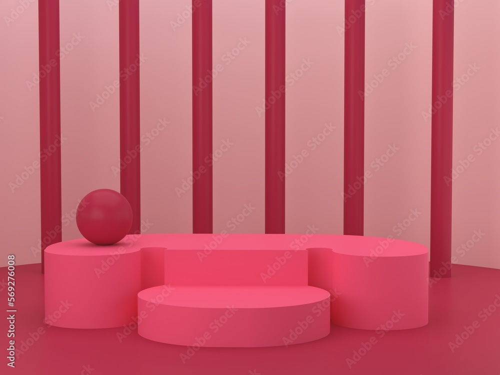 Poster minimal scene with podium and abstract background. geometric shapes. magenta scene. minimal 3d rende